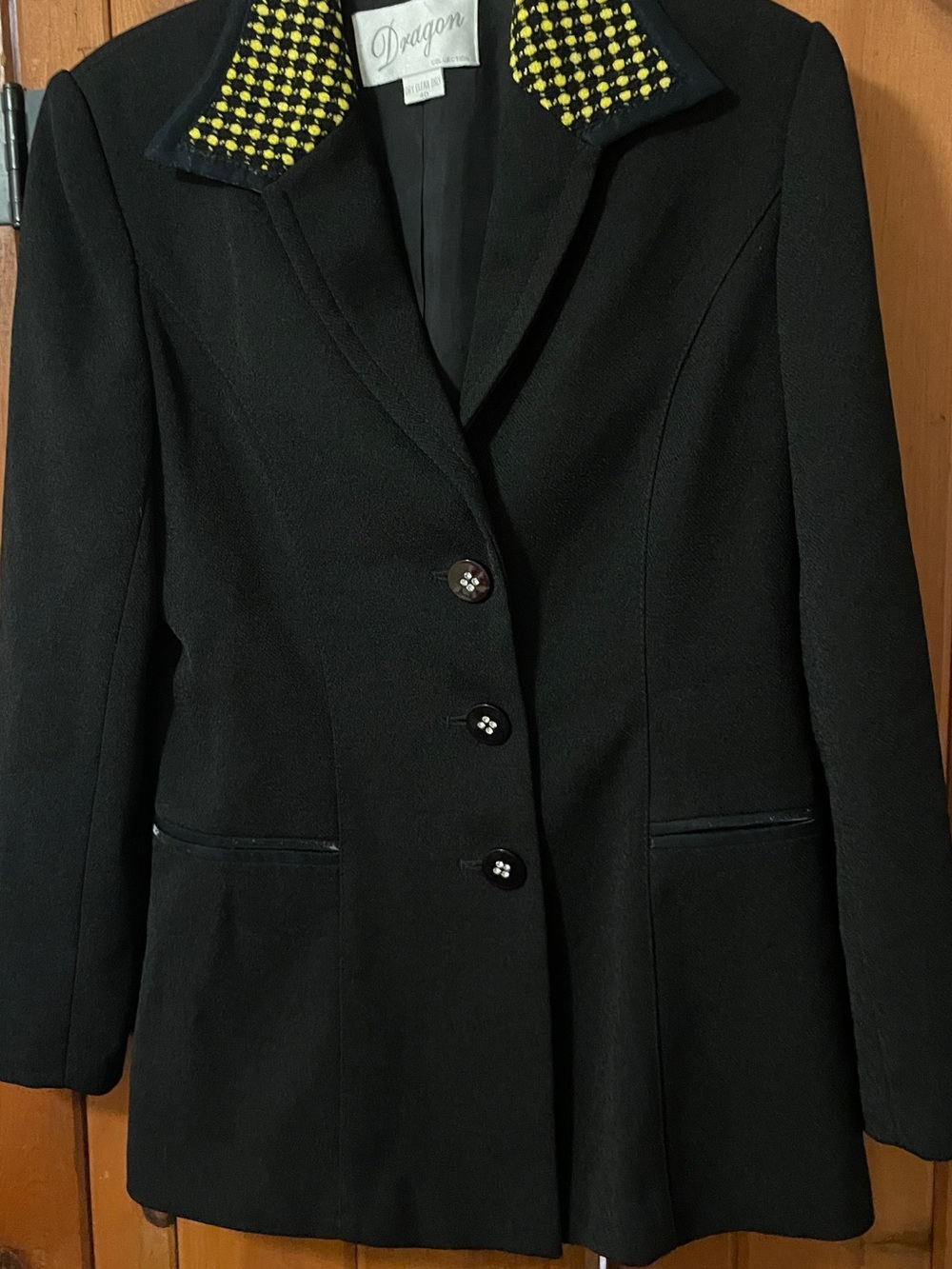 Vintage Dragon Collection Black Yellow Houndstooth Rhinestone Blazer Jacket 40